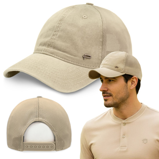 CZAPKA z Daszkiem Bejsbolówka z Siatką Bawełniana BEŻOWA Pako Jeans - Pakojeans.pl