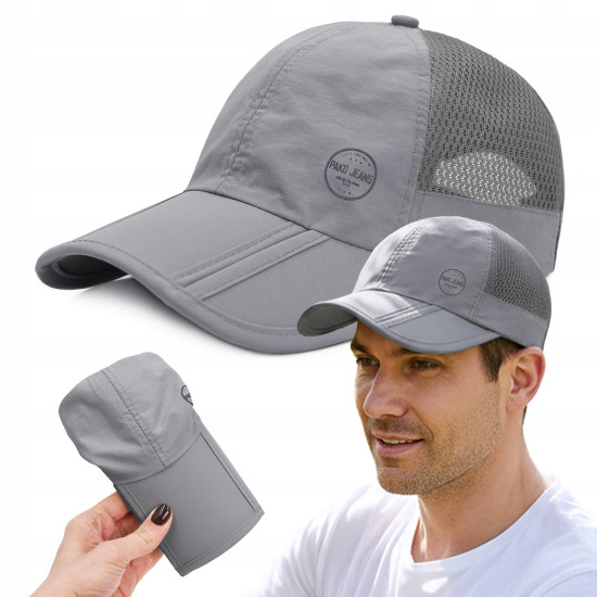 CZAPKA z Daszkiem z Siatką Przewiewna SZARA Składany Daszek Pako Jeans - Pakojeans.pl