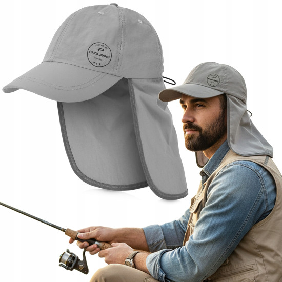 CZAPKA z Daszkiem z Osłoną na Kark Przewiewna na Lato POPIELATA Pako Jeans - Pakojeans.pl
