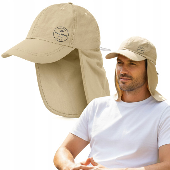 CZAPKA z Daszkiem z Osłoną na Kark Przewiewna na Lato BEŻOWA Pako Jeans - Pakojeans.pl