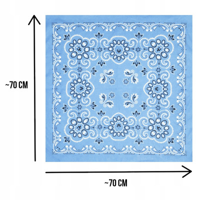 Duża BANDAMKA Bandana Modna Chusta do Włosów Bawełniana XL BŁĘKITNA Paisley - Pakojeans.pl