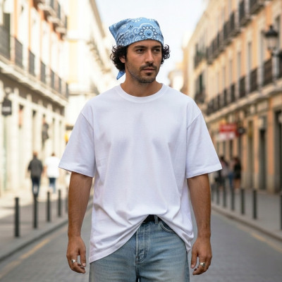 Duża BANDAMKA Bandana Modna Chusta do Włosów Bawełniana XL BŁĘKITNA Paisley - Pakojeans.pl