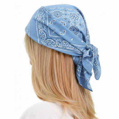 Duża BANDAMKA Bandana Modna Chusta do Włosów Bawełniana XL BŁĘKITNA Paisley - Pakojeans.pl
