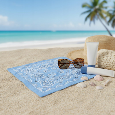 Duża BANDAMKA Bandana Modna Chusta do Włosów Bawełniana XL BŁĘKITNA Paisley - Pakojeans.pl