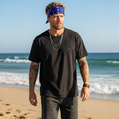 Duża BANDAMKA Bandana Modna Chusta do Włosów Bawełniana XL NIEBIESKA Paisley - Pakojeans.pl