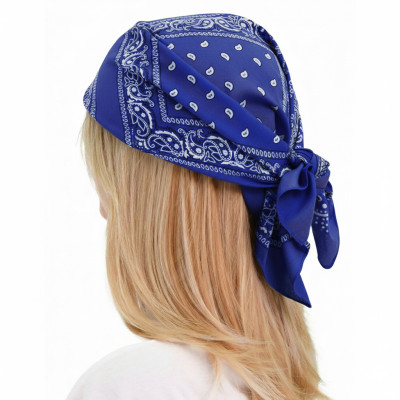 Duża BANDAMKA Bandana Modna Chusta do Włosów Bawełniana XL NIEBIESKA Paisley - Pakojeans.pl