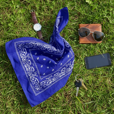 Duża BANDAMKA Bandana Modna Chusta do Włosów Bawełniana XL NIEBIESKA Paisley - Pakojeans.pl