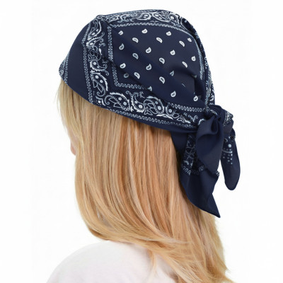 Duża BANDAMKA Bandana Modna Chusta do Włosów Bawełniana XL GRANATOWA Paisley - Pakojeans.pl