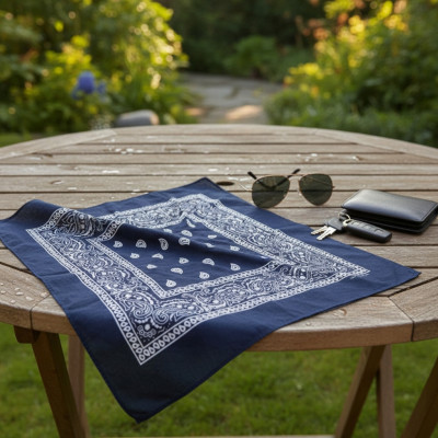 Duża BANDAMKA Bandana Modna Chusta do Włosów Bawełniana XL GRANATOWA Paisley - Pakojeans.pl