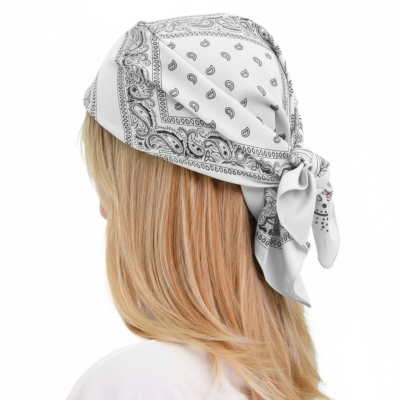 Duża BANDAMKA Bandana Modna Chusta do Włosów Bawełniana XL BIAŁA Paisley - Pakojeans.pl