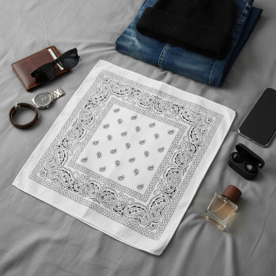 Duża BANDAMKA Bandana Modna Chusta do Włosów Bawełniana XL BIAŁA Paisley - Pakojeans.pl