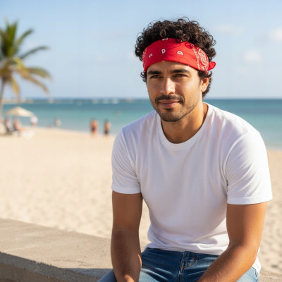 Duża BANDAMKA Bandana Modna Chusta do Włosów Bawełniana XL CZERWONA Paisley - Pakojeans.pl