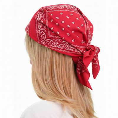 Duża BANDAMKA Bandana Modna Chusta do Włosów Bawełniana XL CZERWONA Paisley - Pakojeans.pl