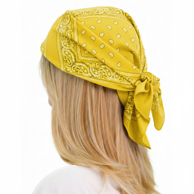 Duża BANDAMKA Bandana Modna Chusta do Włosów Bawełniana XL ŻÓŁTA Paisley - Pakojeans.pl