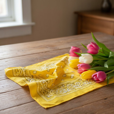 Duża BANDAMKA Bandana Modna Chusta do Włosów Bawełniana XL ŻÓŁTA Paisley - Pakojeans.pl