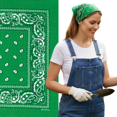 Duża BANDAMKA Bandana Modna Chusta do Włosów Bawełniana XL ZIELONA Paisley - Pakojeans.pl