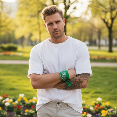 Duża BANDAMKA Bandana Modna Chusta do Włosów Bawełniana XL ZIELONA Paisley - Pakojeans.pl