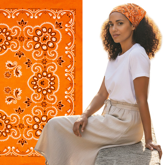 Duża BANDAMKA Bandana Modna Chusta do Włosów Bawełniana XL POMARAŃCZOWA Paisley - Pakojeans.pl
