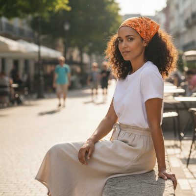 Duża BANDAMKA Bandana Modna Chusta do Włosów Bawełniana XL POMARAŃCZOWA Paisley - Pakojeans.pl