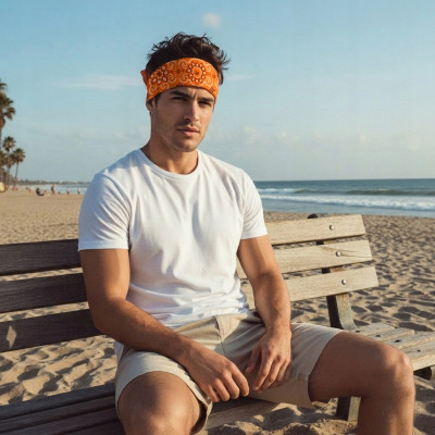 Duża BANDAMKA Bandana Modna Chusta do Włosów Bawełniana XL POMARAŃCZOWA Paisley - Pakojeans.pl