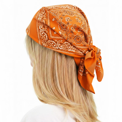 Duża BANDAMKA Bandana Modna Chusta do Włosów Bawełniana XL POMARAŃCZOWA Paisley - Pakojeans.pl