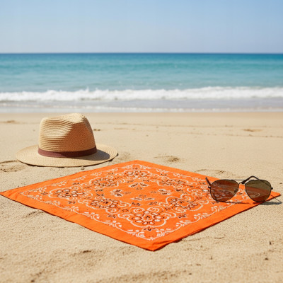 Duża BANDAMKA Bandana Modna Chusta do Włosów Bawełniana XL POMARAŃCZOWA Paisley - Pakojeans.pl