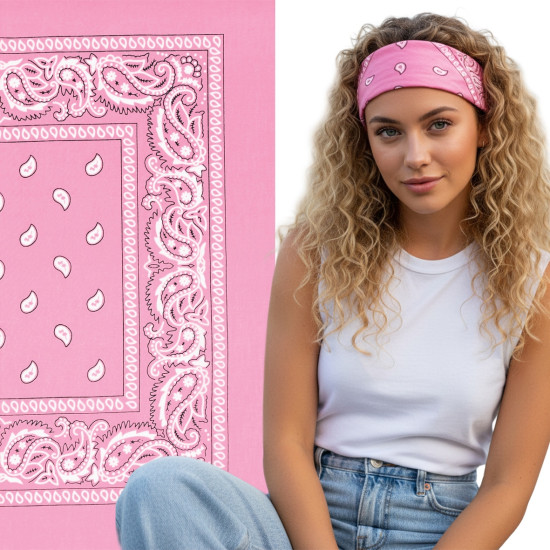 Duża BANDAMKA Bandana Modna Chusta do Włosów Bawełniana XL RÓŻOWA Paisley - Pakojeans.pl