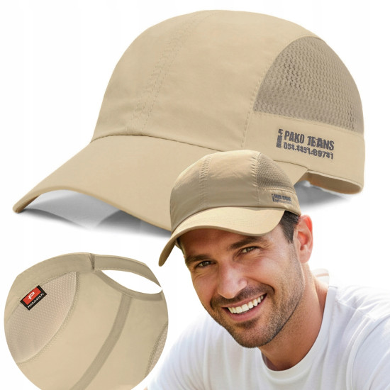 CZAPKA z Daszkiem Przewiewna Bejsbolówka z Siatką BEŻOWA Pako Jeans - Pakojeans.pl