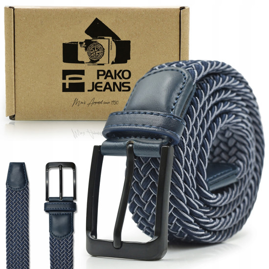 PASEK Pleciony MĘSKI do Spodni LUKE Elastyczny Gumowy GRANATOWY Pako Jeans - Pakojeans.pl