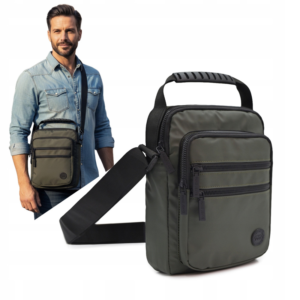 TORBA Męska na RAMIĘ Duża Saszetka na Pasku z Uchwytem ZIELONA Pako Jeans - Pakojeans.pl