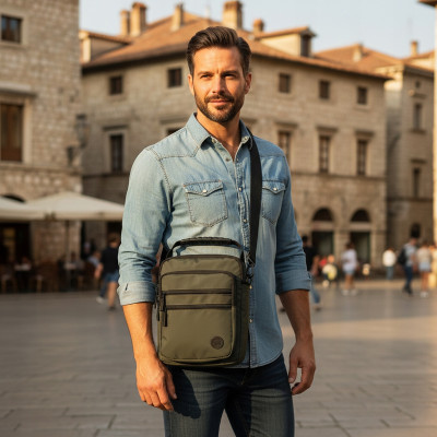 TORBA Męska na RAMIĘ Duża Saszetka na Pasku z Uchwytem ZIELONA Pako Jeans - Pakojeans.pl