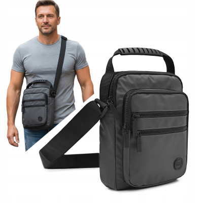 TORBA Męska na RAMIĘ Duża Saszetka na Pasku z Uchwytem SZARA Pako Jeans - Pakojeans.pl