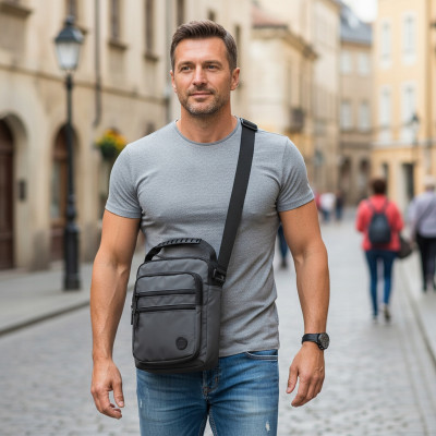 TORBA Męska na RAMIĘ Duża Saszetka na Pasku z Uchwytem SZARA Pako Jeans - Pakojeans.pl