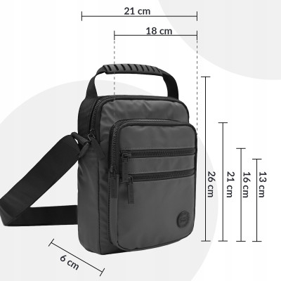 TORBA Męska na RAMIĘ Duża Saszetka na Pasku z Uchwytem SZARA Pako Jeans - Pakojeans.pl