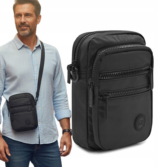 TORBA Męska na RAMIĘ Mała Saszetka CZARNA na Pasku z Karabińczykiem Pako Jeans - Pakojeans.pl