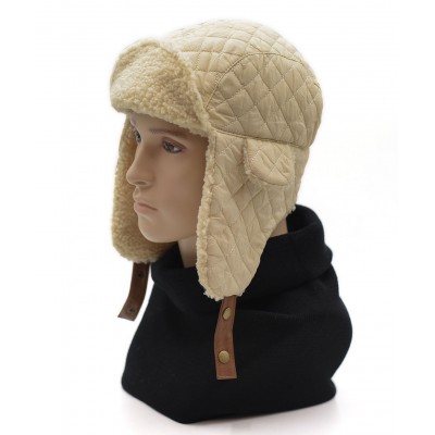 Czapka Zimowa USZATKA Pilotka Pikowana Męska Damska ECRU Pako Jeans - Pakojeans.pl